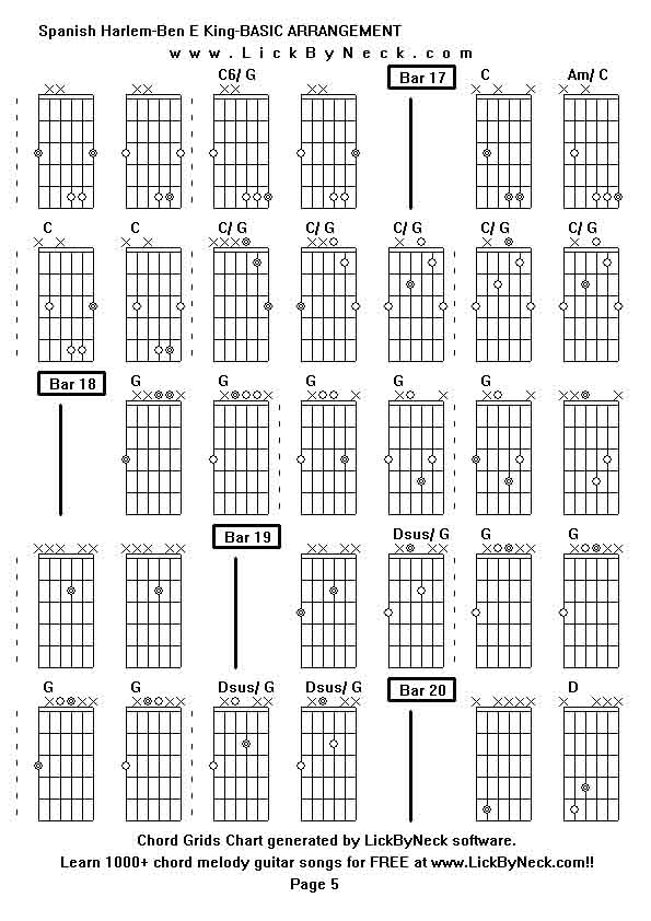 Chord Grids Chart of chord melody fingerstyle guitar song-Spanish Harlem-Ben E King-BASIC ARRANGEMENT,generated by LickByNeck software.